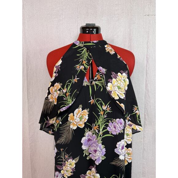 Truth And Fable Women’s Black Floral Shoulder Frill Dress Size XL E125 - Picture 2 of 10
